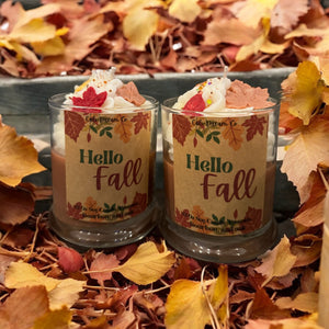 Hello Fall + soy Wax Candle + Pumpkin, Oak + bourbon