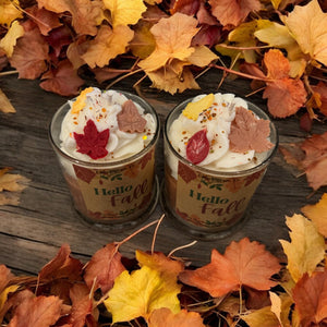 Hello Fall + soy Wax Candle + Pumpkin, Oak + bourbon